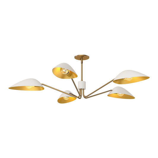 Alora Mood Oscar 5 Light 46" Pendant, Aged Gold/White - PD550545WHAG