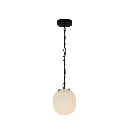 Kuzco Cherise 7" Socket Pendant, Black/Glossy Ribbed Opal Glass - PD579107MBGR