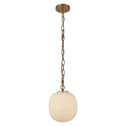 Kuzco Cherise 12" Socket Pendant, Gold/Glossy Ribbed Opal Glass - PD579112BGGR