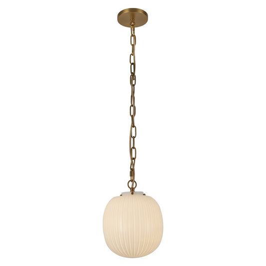 Kuzco Cherise 12" Socket Pendant, Gold/Glossy Ribbed Opal Glass - PD579112BGGR