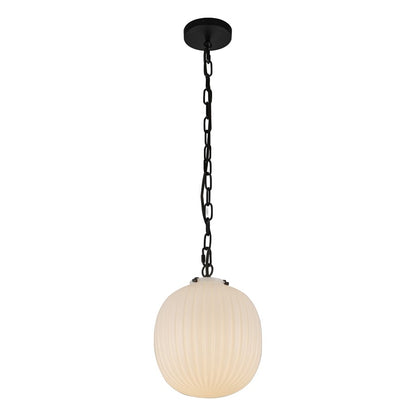 Kuzco Cherise 12" Socket Pendant, Black/Glossy Ribbed Opal Glass - PD579112MBGR