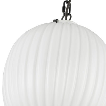 Kuzco Cherise 12" Socket Pendant, Black/Glossy Ribbed Opal Glass