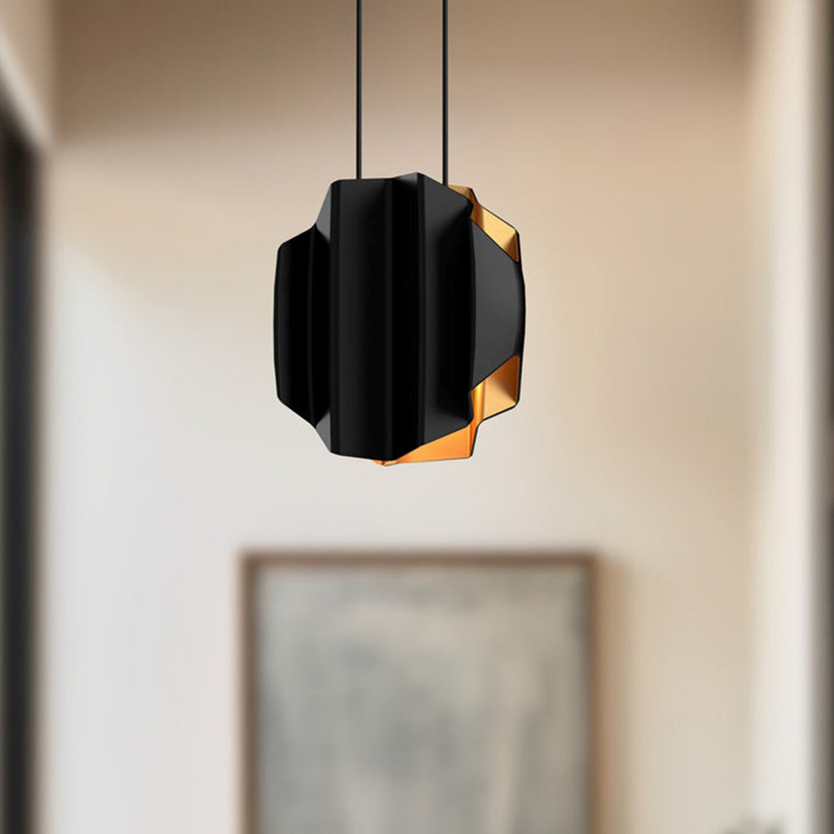 Kuzco Akira 2-Light Pendant | Modern Black Steel with Brushed Gold Interior | Kitchen Island & Dining Room Statement | Model PD58014-BK-GD