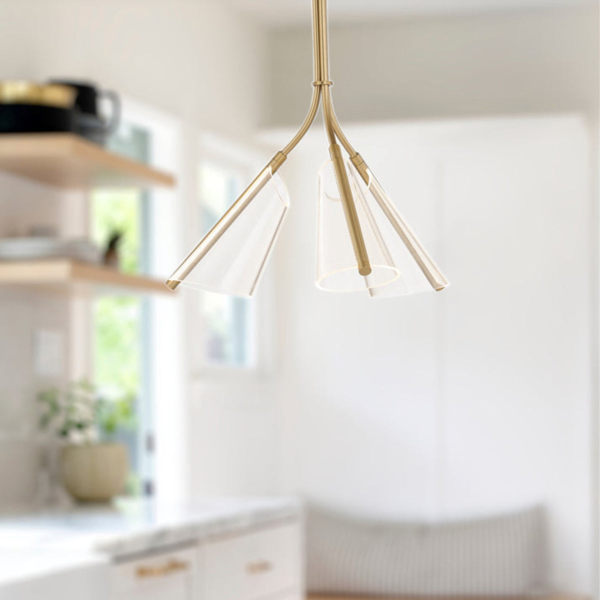 Kuzco Mulberry 22in 1-Light LED Pendant | Modern Brushed Gold Aluminum and Clear Etched Acrylic | Kitchen Island & Dining Room | Model PD62622-BG-LG