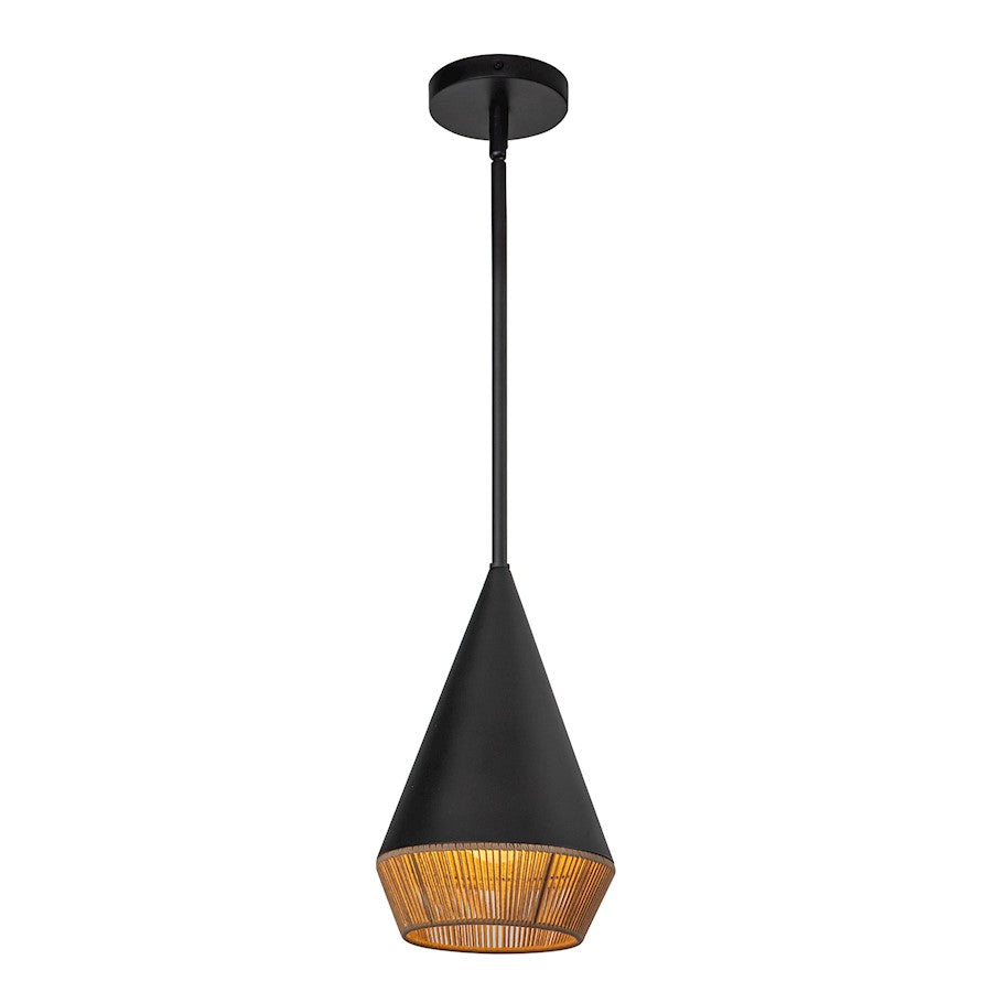 Alora Mood Daphne 1 Light 7" Pendant, Black/Brown Cotton Rope - PD633107MBBR