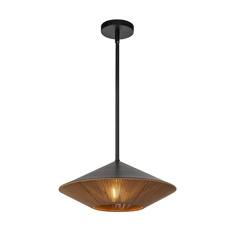 Alora Mood Daphne 1 Light 15" Pendant, Black/Brown Cotton Rope - PD633215MBBR