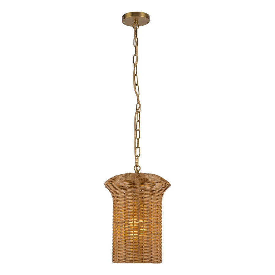 Kuzco Kai 11" Socket Pendant, Brushed Gold/Rattan Shade - PD641011BG