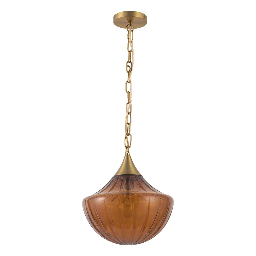 Kuzco Farrah 12" Gold Pendant, Brushed Gold/Amber
