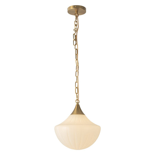 Kuzco Farrah 12" Gold Pend, Brushed Gold/Glossy Ribbed Opal Glass - PD651012BGGR