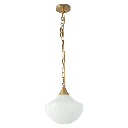 Kuzco Farrah 12" Gold Pend, Brushed Gold/Glossy Ribbed Opal Glass