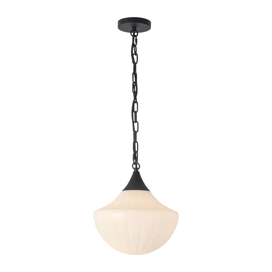 Kuzco Farrah 12" Blk Pend, Matte Blk/Glossy Ribbed Opal Glass - PD651012MBGR