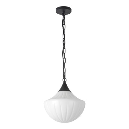Kuzco Farrah 12" Black Pend, Matte Black/Glossy Ribbed Opal Glass