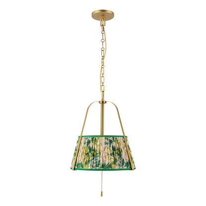 Kuzco Scout 13" Gold Pendant, Brushed Gold/Green Linen