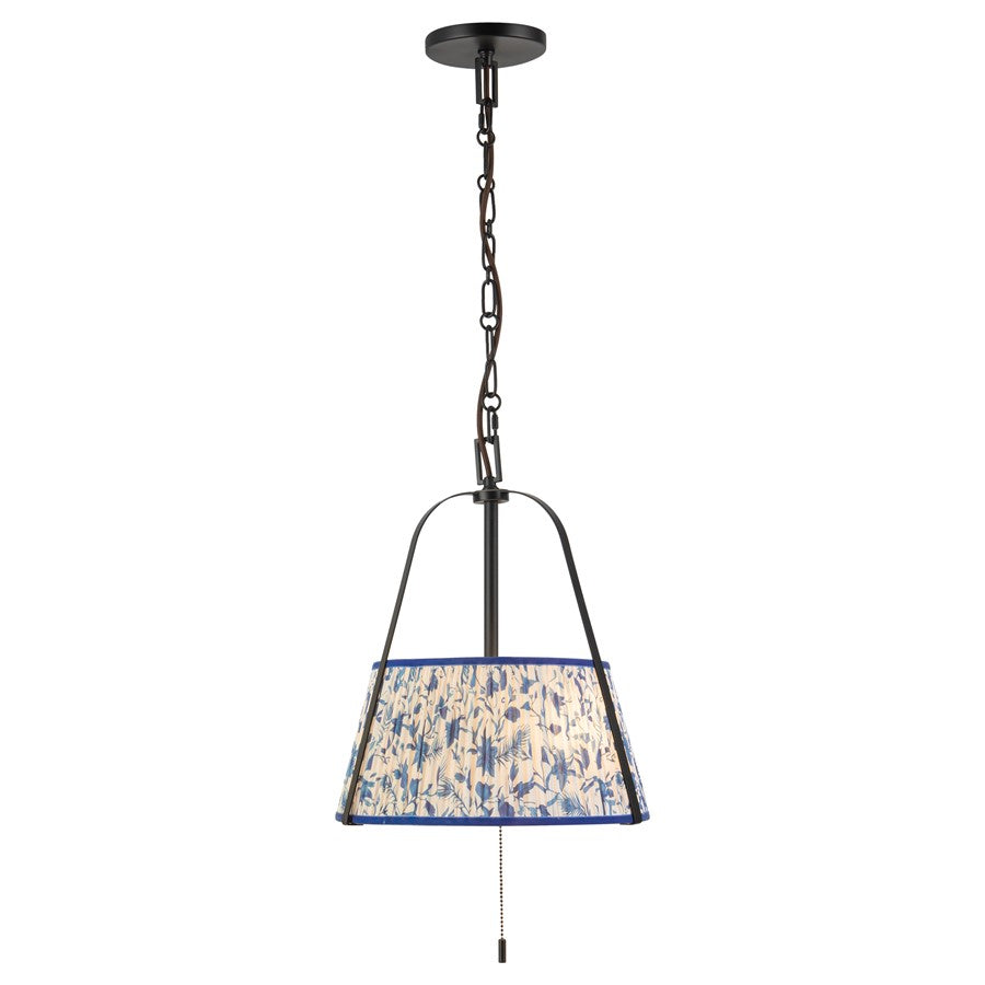 Kuzco Scout 13" Blk Pendant, Matte Black/Blue Linen - PD675213MBBL