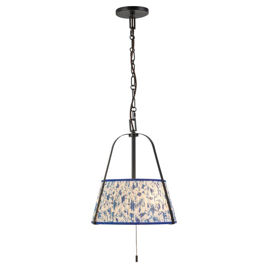 Kuzco Scout 13" Blk Pendant, Matte Black/Blue Linen - PD675213MBBL