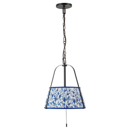 Kuzco Scout 13" Black Pendant, Matte Black/Blue Linen