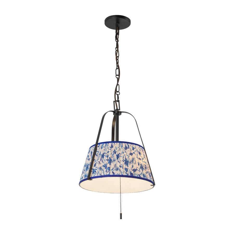 Kuzco Scout 13" Black Pendant, Matte Black/Blue Linen