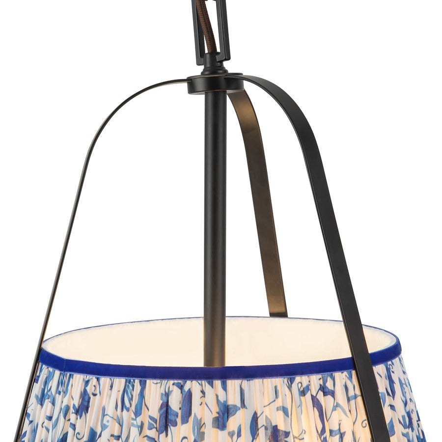 Kuzco Scout 13" Black Pendant, Matte Black/Blue Linen