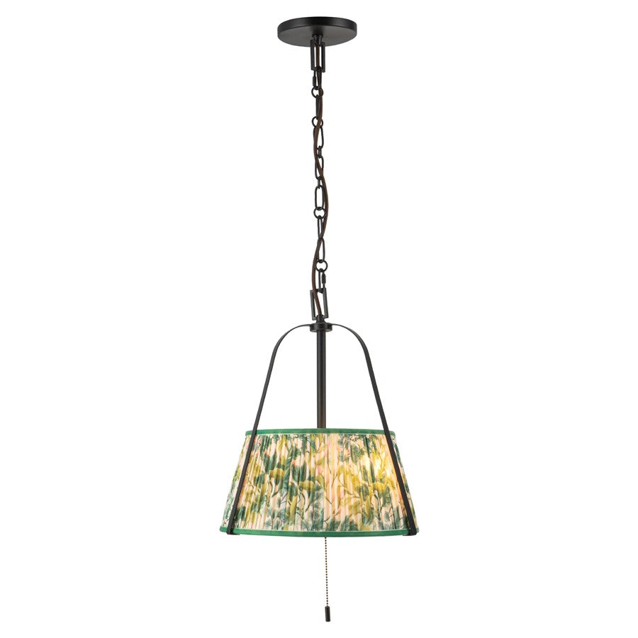 Kuzco Scout 13" Blk Pendant, Matte Black/Green Linen - PD675213MBGL