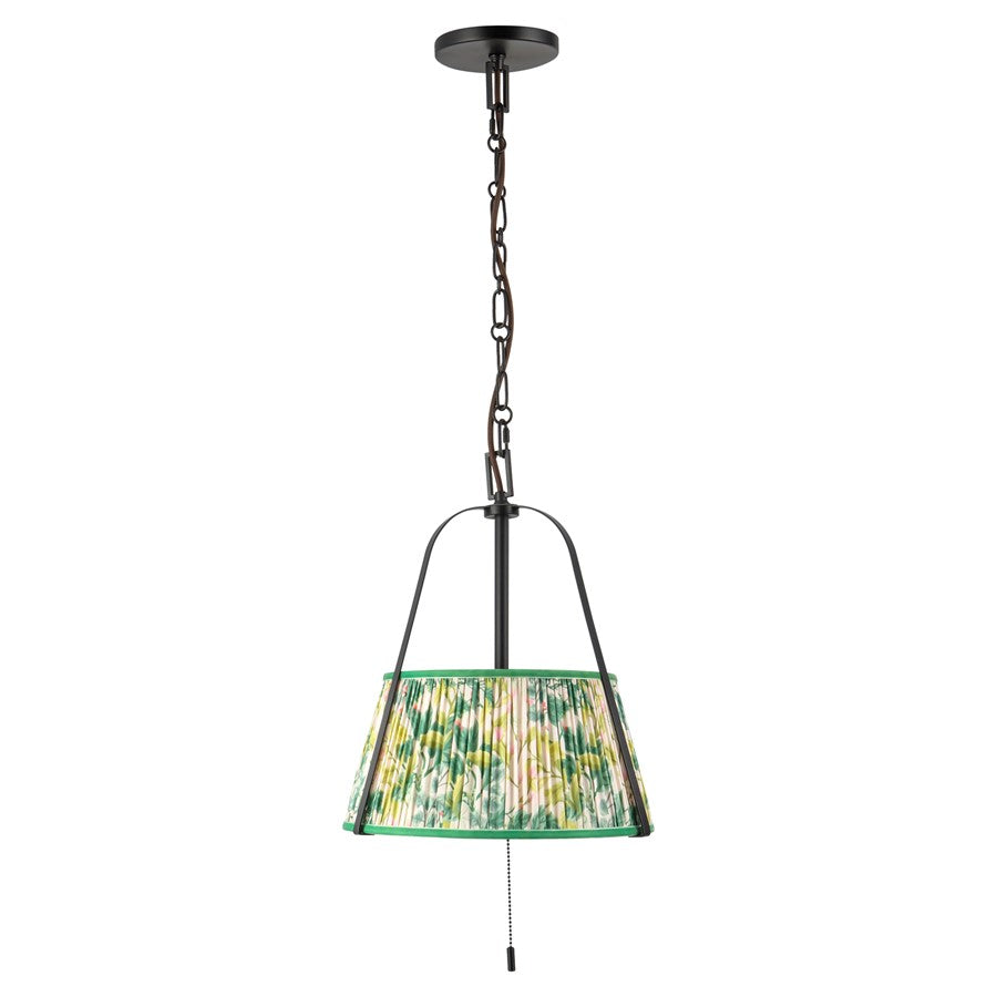 Kuzco Scout 13" Black Pendant, Matte Black/Green Linen