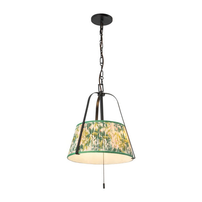 Kuzco Scout 13" Black Pendant, Matte Black/Green Linen