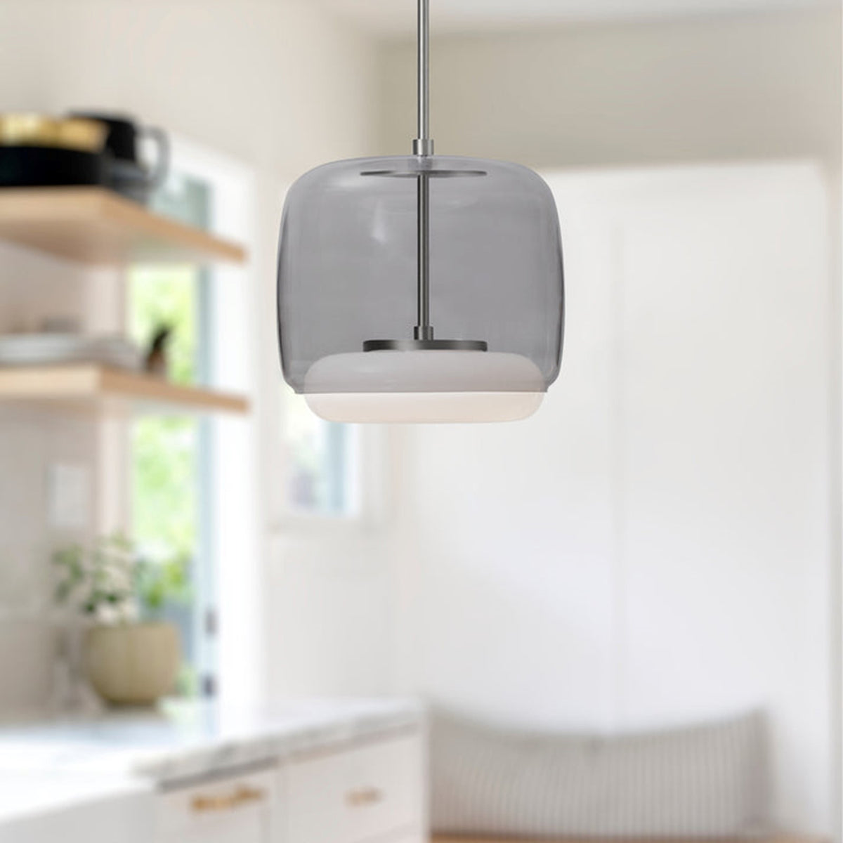 Kuzco Enkel 10in LED Pendant | Smoked Glass and Brushed Nickel | Kitchen Island & Dining Room | 2800lm 3000K Dimmable | Model PD70610-SM-BN