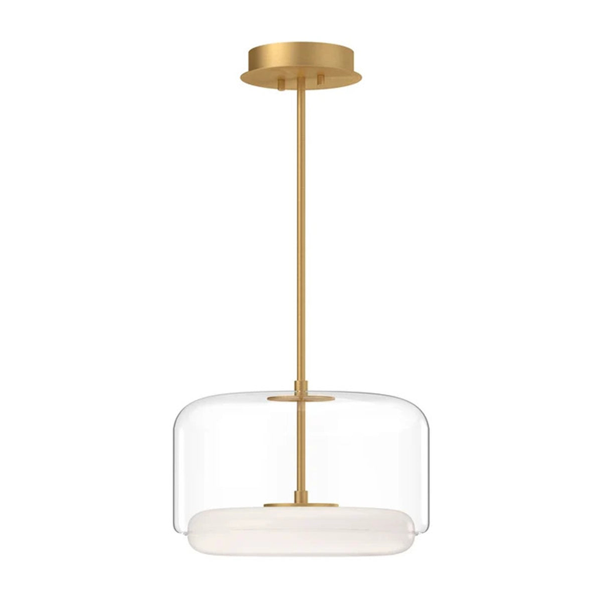 Kuzco Enkel 15in 1-Light LED Pendant | Clear Brushed Gold and White Acrylic Diffuser | Kitchen Island & Dining Room | Model PD70615-CL-BG