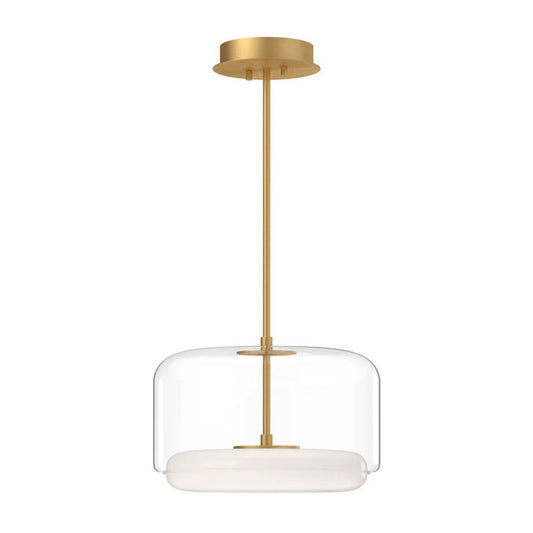 Kuzco Enkel 15in 1-Light LED Pendant | Clear Brushed Gold and White Acrylic Diffuser | Kitchen Island & Dining Room | Model PD70615-CL-BG