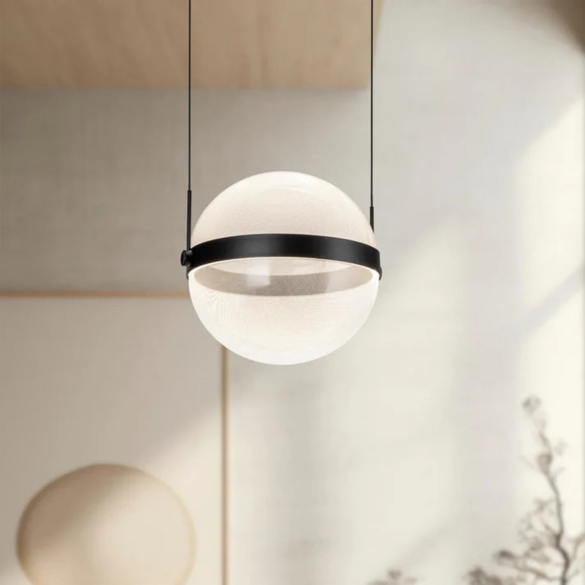 Kuzco Pisces 12in 1-Light LED Pendant | Modern Black Steel and Clear Acrylic Light Guide | Kitchen Island & Dining Room | Model PD75912-BK-LG-3CCT