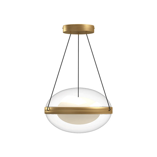 Kuzco Virgo 12in 1-Light LED Pendant | Modern Brushed Gold Aluminum and Clear Frosted Glass | Kitchen Island & Dining Room | Model PD76312-BG-OP