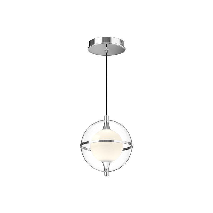 Kuzco Aries 8" LED Pendant, Chrome/Clear Acrylic Shade