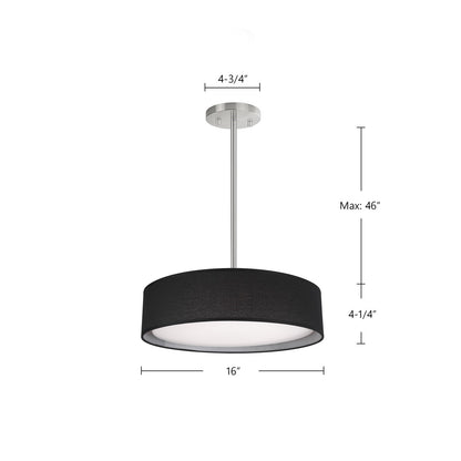 Kuzco Dalton 16in 1-Light LED Pendant | Modern Black Organza Fabric Shade with White Acrylic Diffuser | Bedroom & Dining Room | Model PD7916-BOR-5CCT