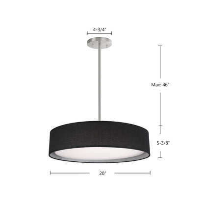 Kuzco Dalton 20in 1-Light Pendant | Black Organza Linen and White Acrylic | Dining Room & Kitchen Island | 20 x 5 in | Model PD7920-BOR-5CCT