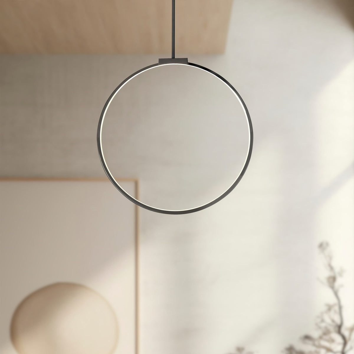 Kuzco Cirque 24in 1-Light LED Pendant | Modern Black Aluminum Ring | Kitchen Island & Dining Room | 24 x 0.75 x 24 in | Model PD82524-BK