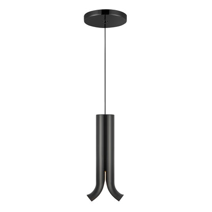 Kuzco Husk 9" LED Pendant, Glossy Black/Stainless Steel Shade - PD89709-GBK