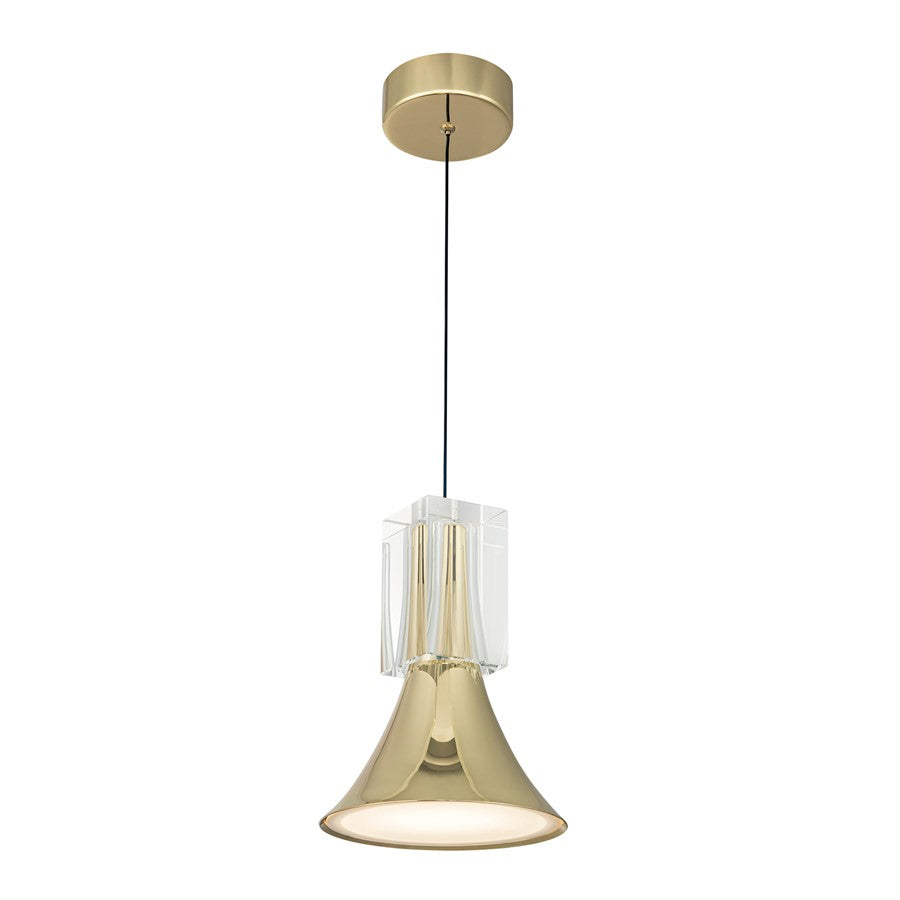 Kuzco Floe 8" LED Pendant, Metallic Brass/Clear Crystal