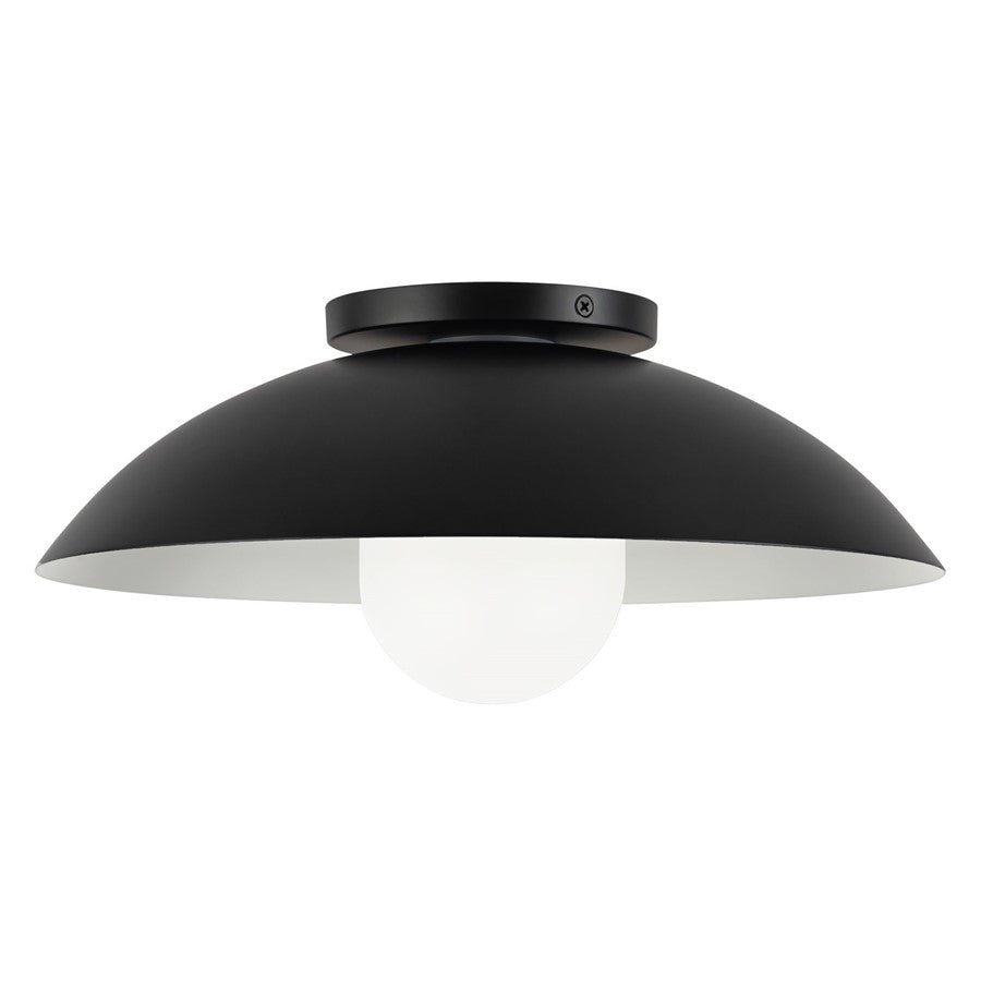 Kuzco Umbra 14" Black Semi-Flush Mount, Black/Opal Glass