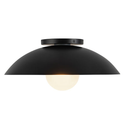 Kuzco Umbra 14" Black Semi-Flush Mount, Black/Opal Glass