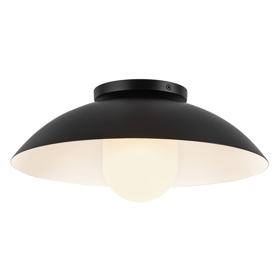 Kuzco Umbra 14" Black Semi-Flush Mount, Black/Opal Glass