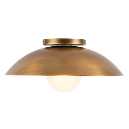 Kuzco Umbra 14" Brass Semi-Flush Mount, Vintage Brass/Opal Glass
