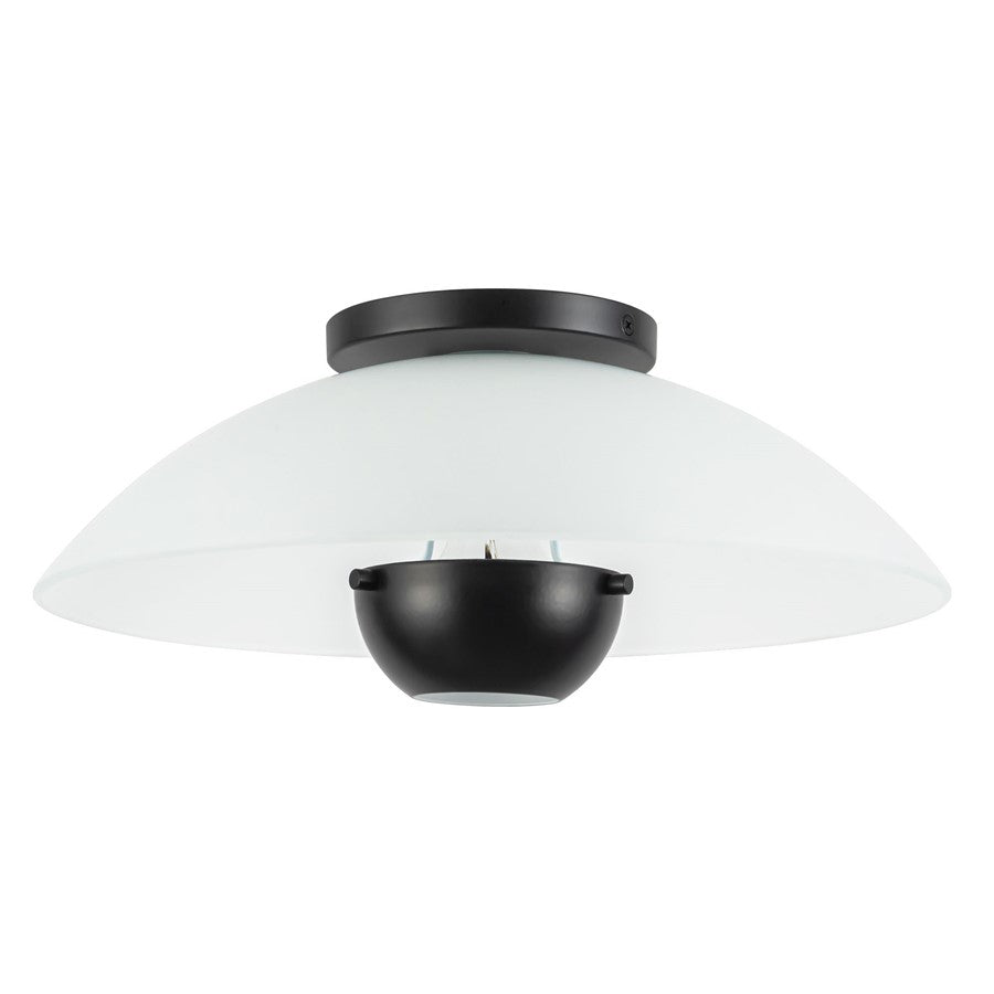 Kuzco Umbra 14" Black Semi-Flush Mount, Opal Glass/Blk