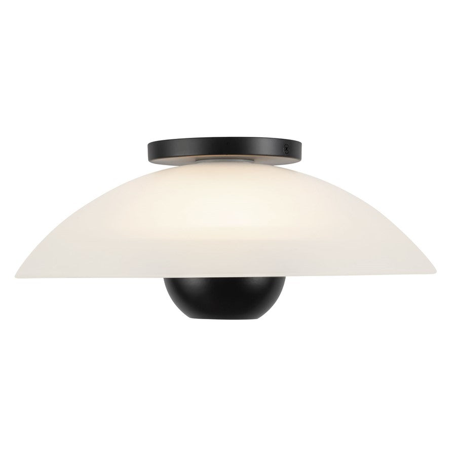 Kuzco Umbra 14" Black Semi-Flush Mount, Opal Glass/Blk