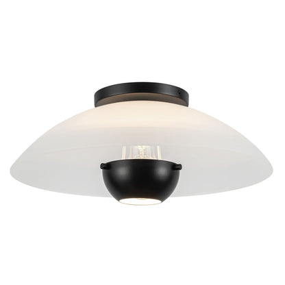 Kuzco Umbra 14" Black Semi-Flush Mount, Opal Glass/Blk