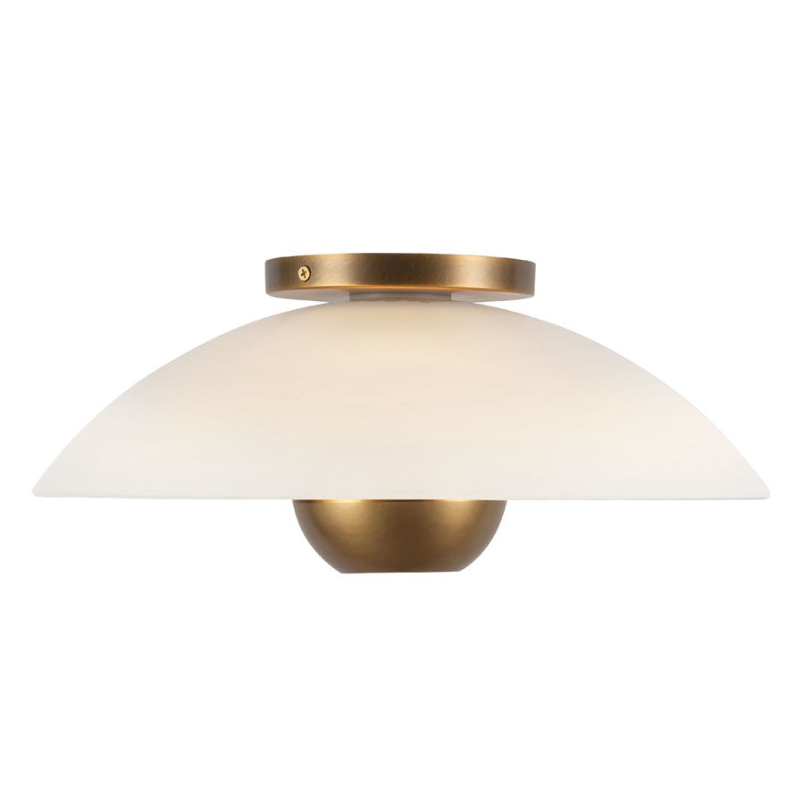 Kuzco Umbra 14" Brass Semi-Flush Mount, Opal Glass/Vintage Brass
