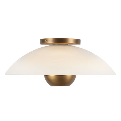 Kuzco Umbra 14" Brass Semi-Flush Mount, Opal Glass/Vintage Brass