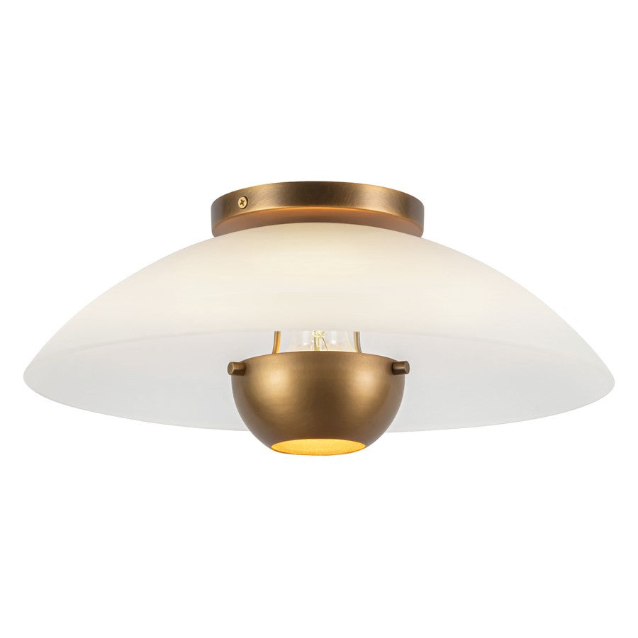 Kuzco Umbra 14" Brass Semi-Flush Mount, Opal Glass/Vintage Brass