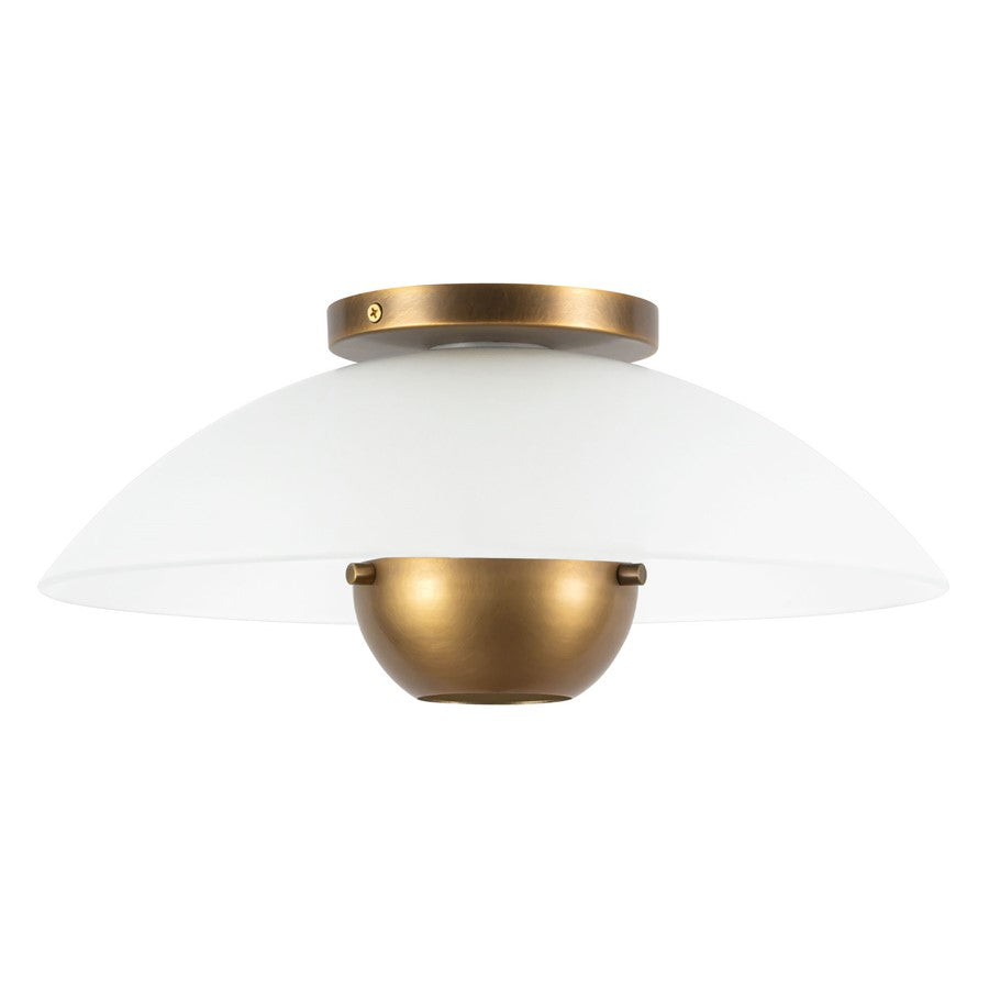 Kuzco Umbra 14" Brass Semi-Flush Mount, Opal Glass/Vintage Brass