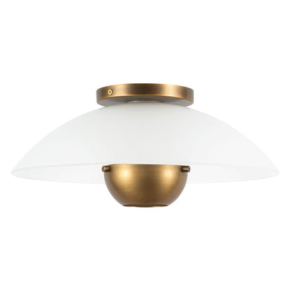 Kuzco Umbra 14" Brass Semi-Flush Mount, Opal Glass/Vintage Brass