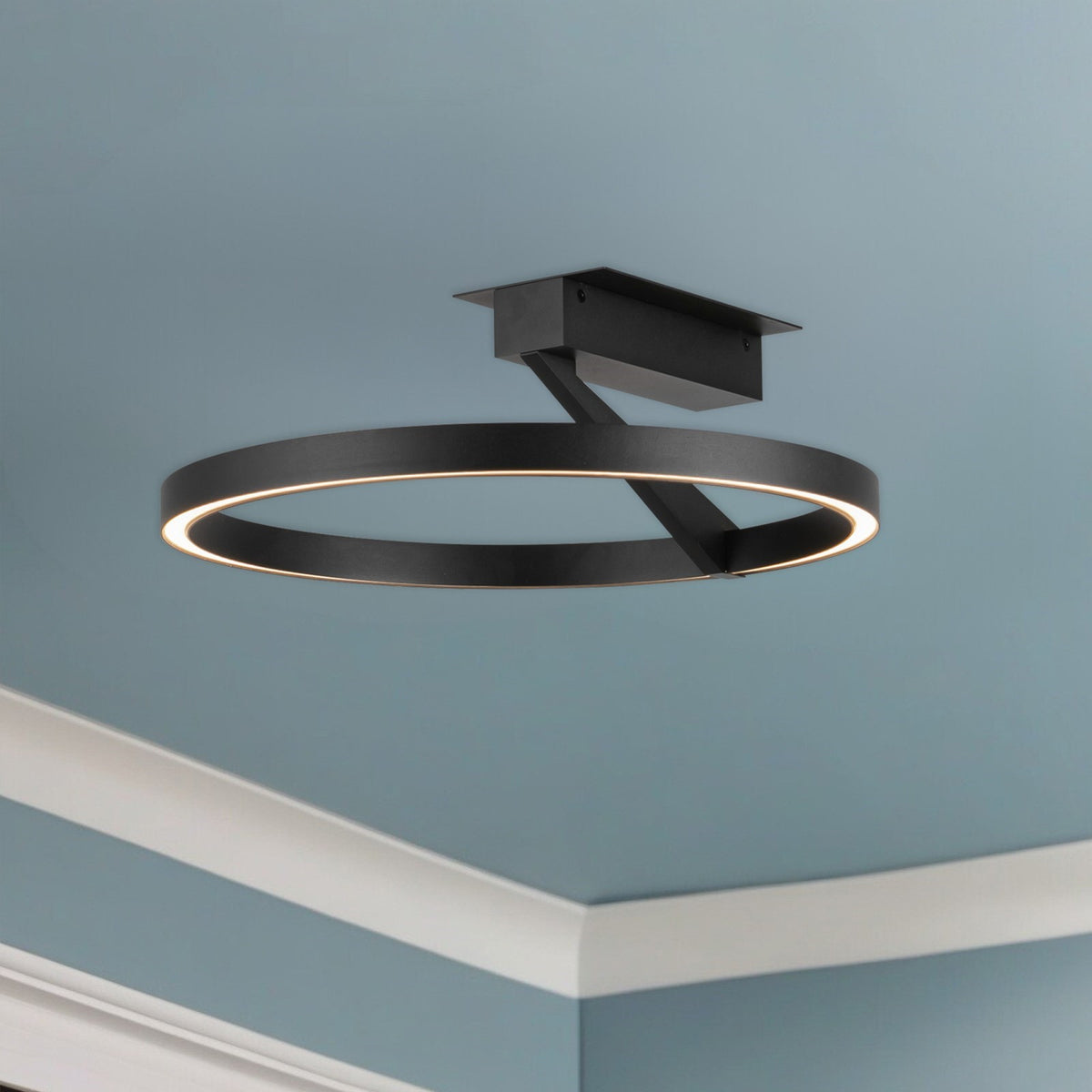 Kuzco Roda 16in 1-Light Semi-Flush Mount | Scandinavian Black Aluminum and Acrylic | Bedroom & Hallway Ceiling Light | Model SF27716-BK-3WCCT-UNV
