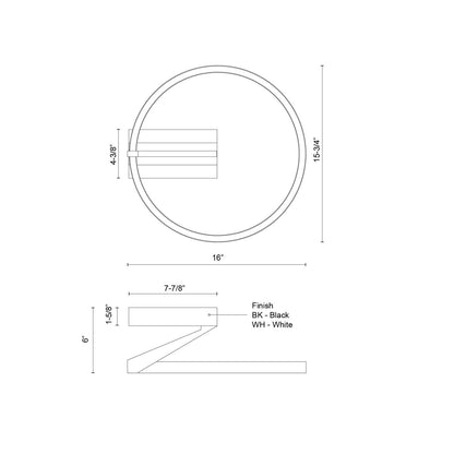 Kuzco Roda 16in 1-Light Semi-Flush Mount | Scandinavian Black Aluminum and Acrylic | Bedroom & Hallway Ceiling Light | Model SF27716-BK-3WCCT-UNV